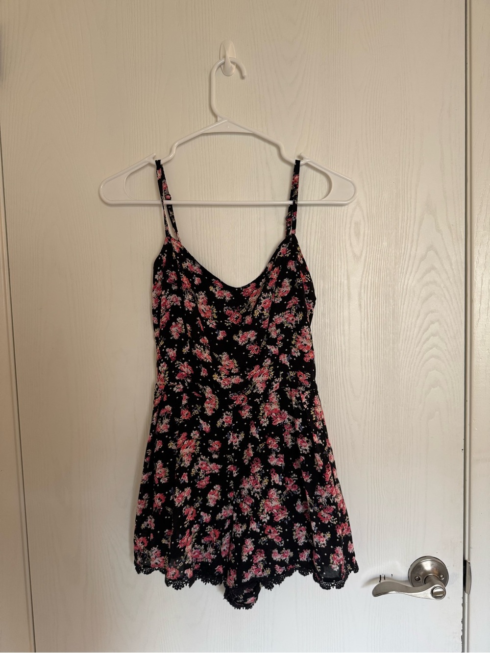 Floral Black & Pink Spaghetti-Strap Romper